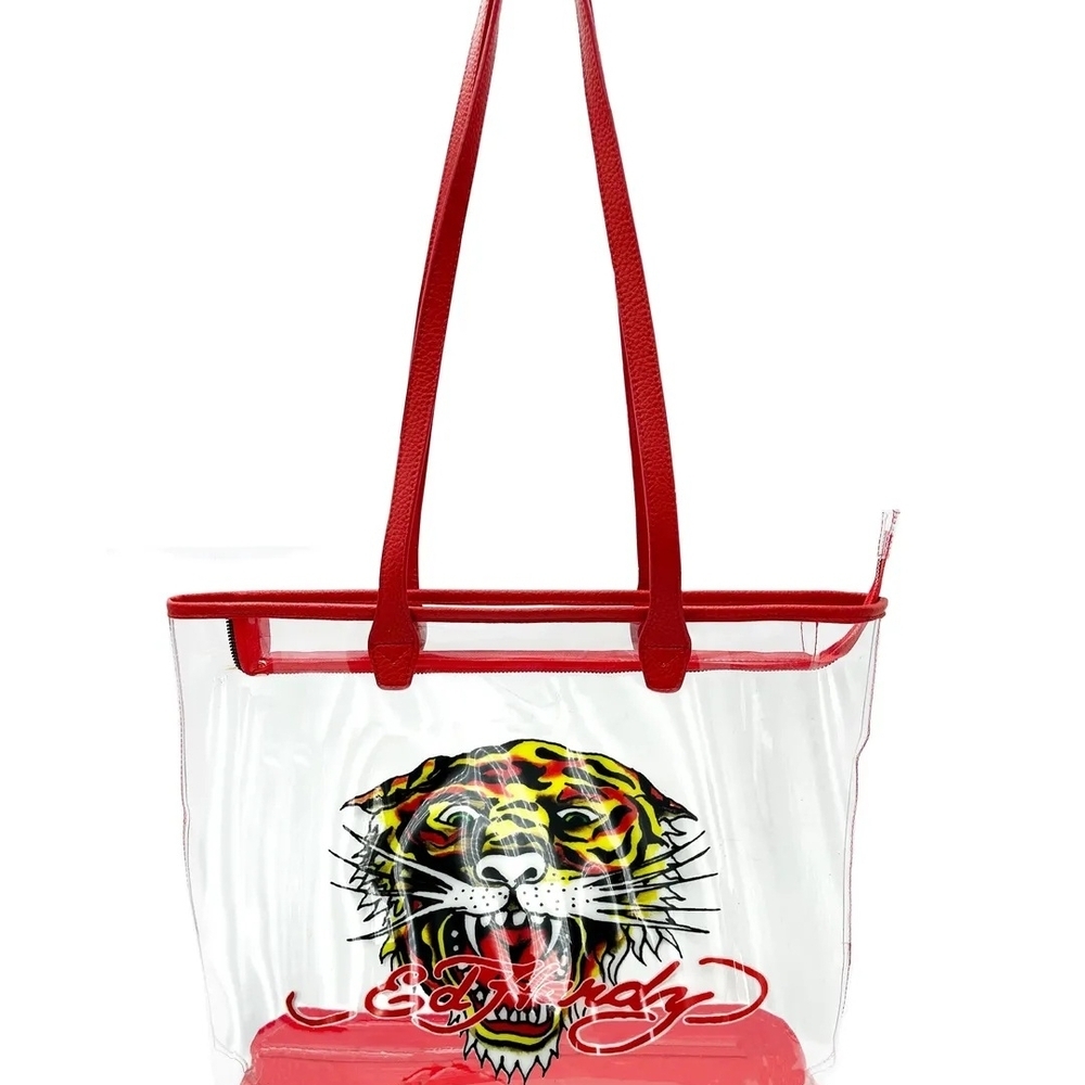 Ed Hardy Red and White Tiger Graphic Tote